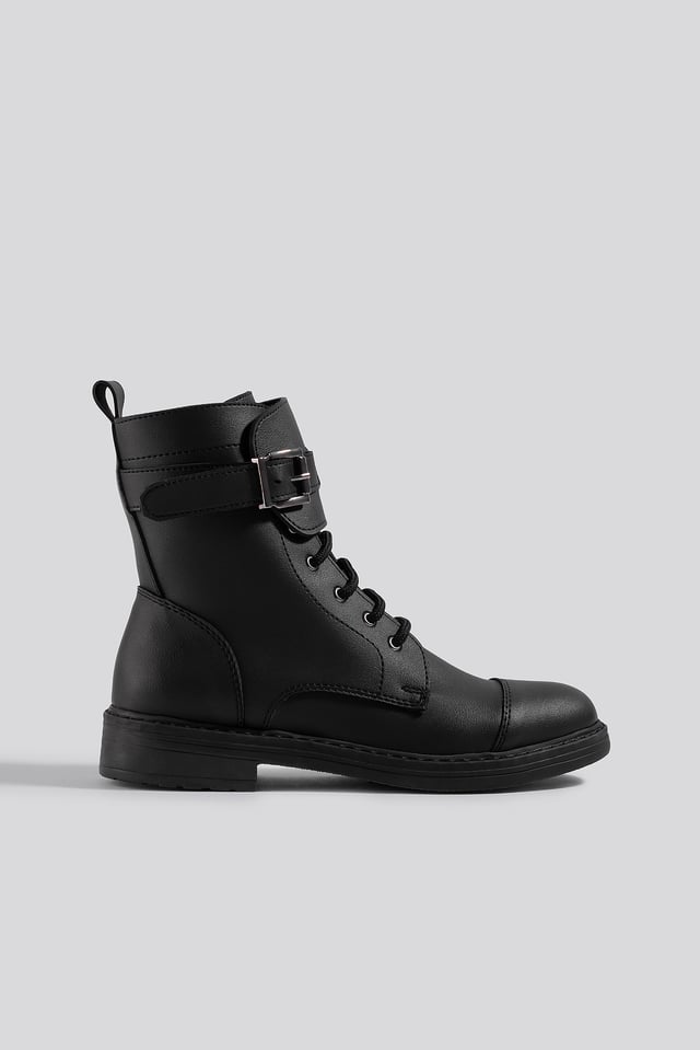 Buckled Combat Boot Black