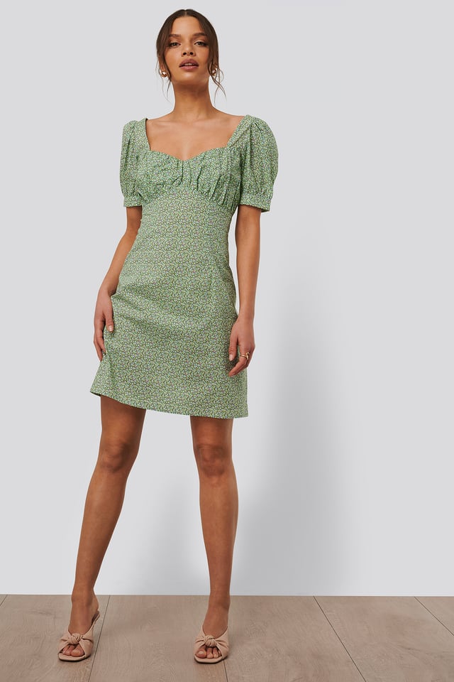 Minikjole Med Puffermer Green Flower