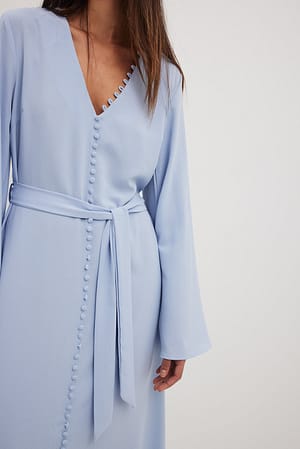 Blue Button Detail Midi Dress