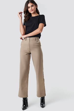 Beige NA-KD Trend Button Detailed Trousers