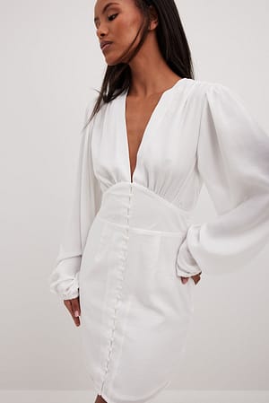 White Button Front Detail Mini Dress