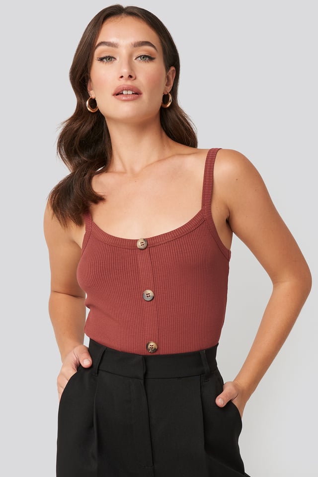 Button Rib Tank Top Brown