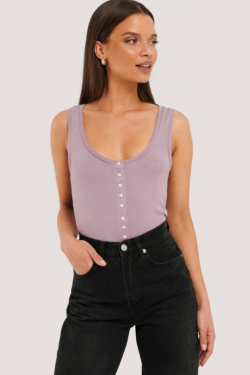 Les essentiels Tops | Button Ribbed Tank Top - FF70974