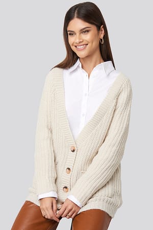 Beige NA-KD Button Up Chunky Cardigan