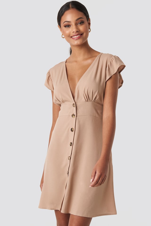 Button Up Mini Dress Beige