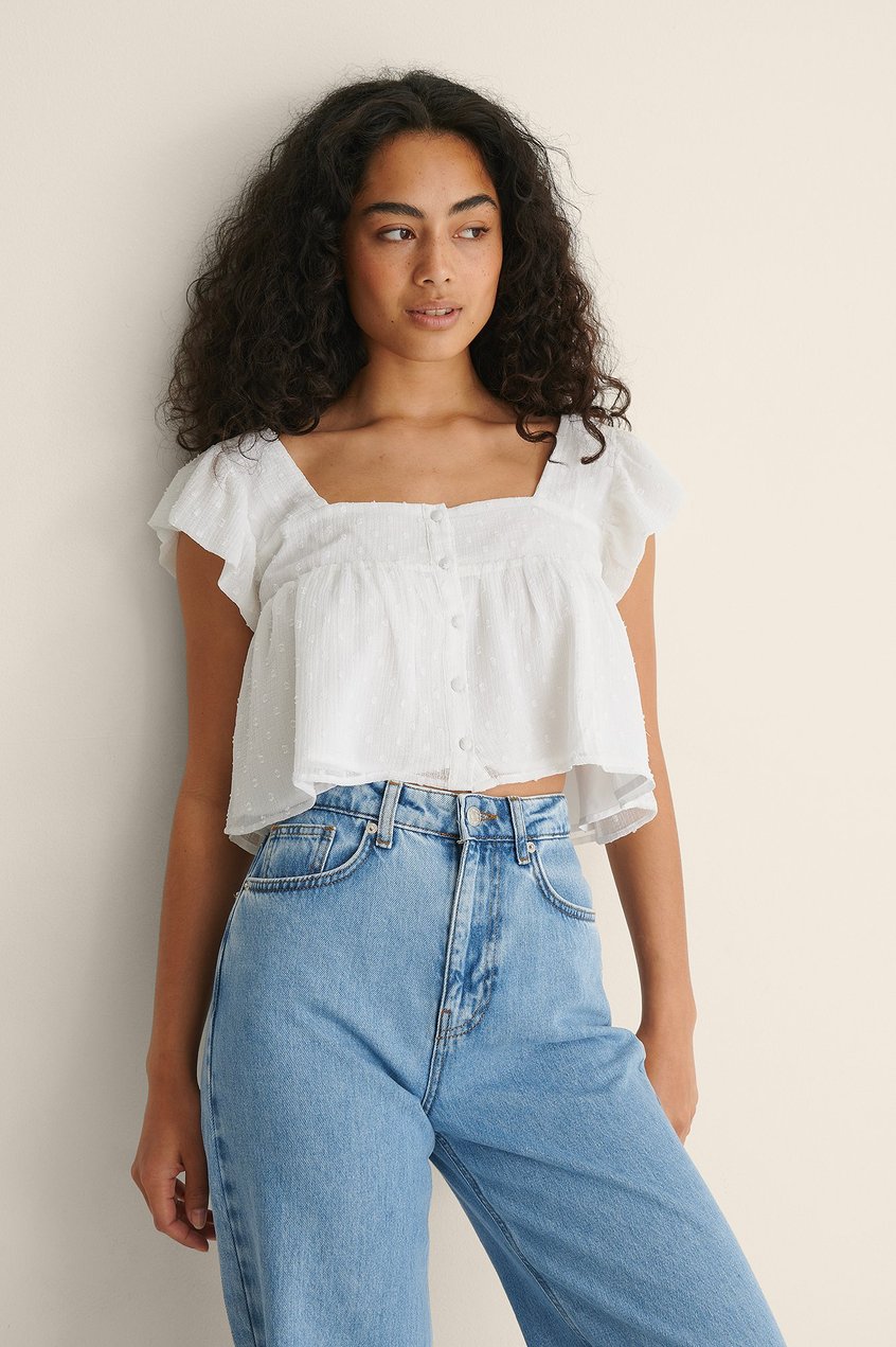 Selected Items Crop-Tops | Recyceltes Dobby-Top mit Knöpfen - WD28662
