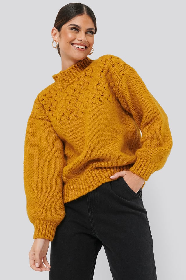 Cable Detail Knitted Sweater Mustard