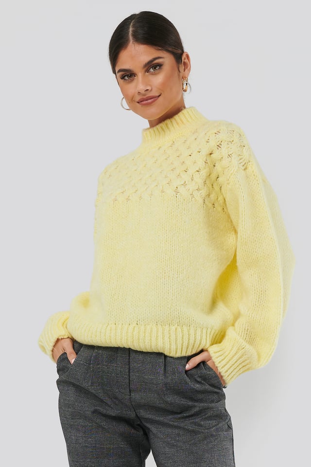 Cable Detail Knitted Sweater Light Yellow