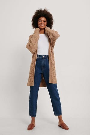Nougat NA-KD Cable Knit Belted Cardigan