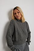 Grey Cable Knit Crop Sweater