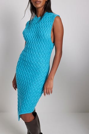 Blue Kabelgebreide asymmetrische mini-jurk