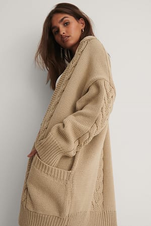 Beige Cable Knitted Cardigan
