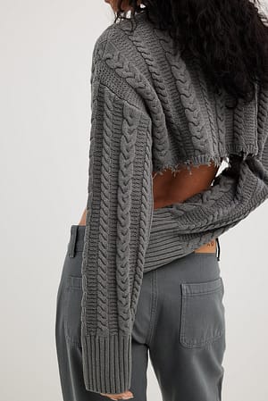 Grey Cable Knitted Cropped Sweater