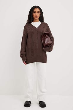 Cable Knitted Oversized Collar Sweater Outfit