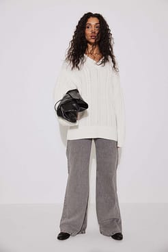 Cable Knitted Oversized Collar Sweater Outfit