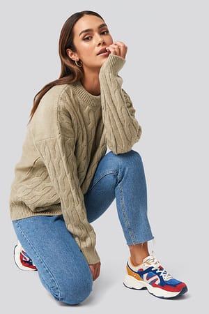 Beige NA-KD Cable Knitted Oversized Sweater