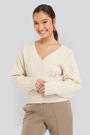 Light Beige NA-KD Cable Knitted Short Cardigan