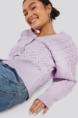 Purple NA-KD Cable Knitted Short Cardigan