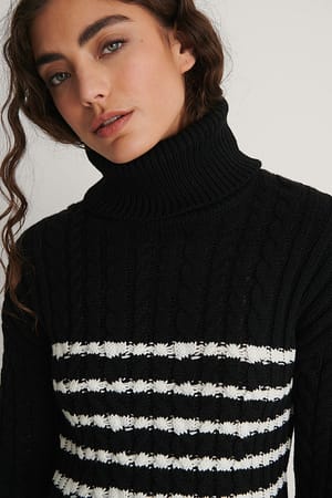 Black/White NA-KD Future Cable Knitted Striped Sweater