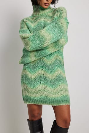 Green Mix Cable Knitted Turtle Neck Sweater