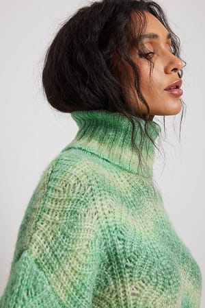 Green Mix Cable Knitted Turtle Neck Sweater