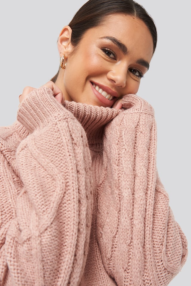 Cable Sleeve Knitted Sweater Dusty Light Pink