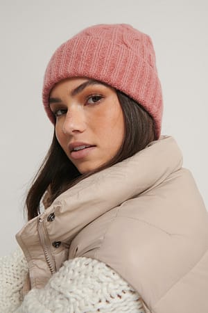 Dusty Rose NA-KD Accessories Cableknit Beanie