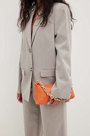 Orange Baguette-taske med kæde og krokodillemønster