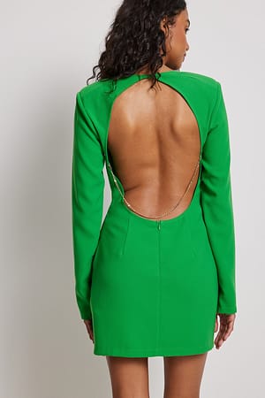 Green LS mini-jurk met kettingdetail