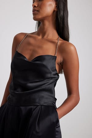 Black Chain Detail Waterfall Front Top
