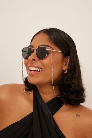 Silver Chain Detailed Metal Recycled Sunglasses
