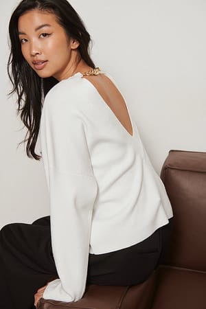 White NA-KD Trend Chain Open Back Knitted Sweater