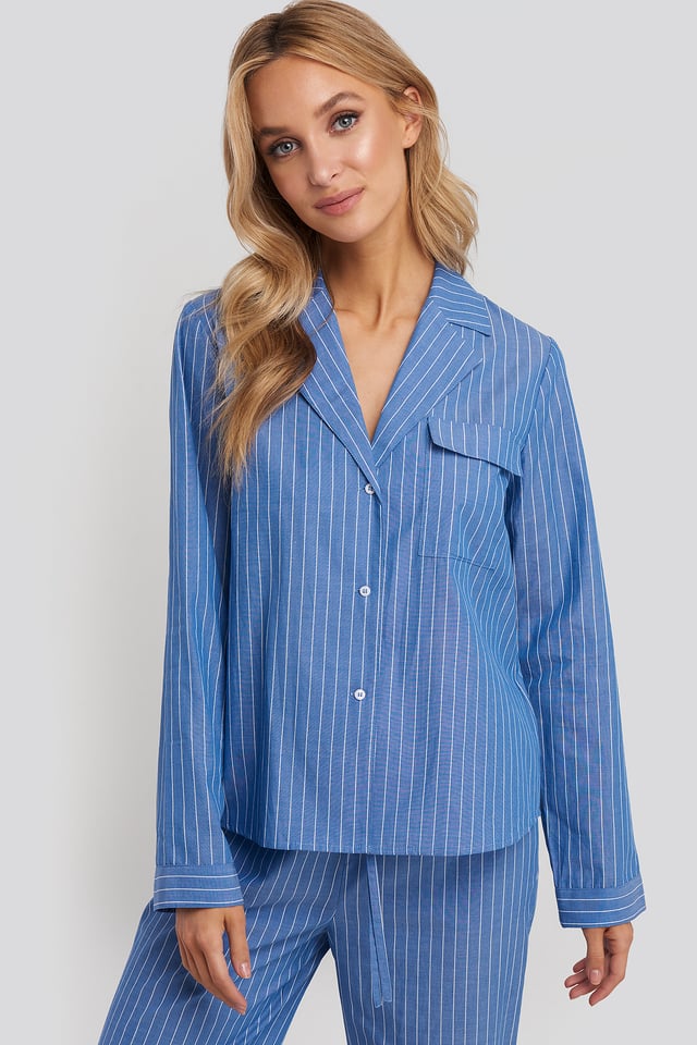 Chambray Cotton Night Shirt Blue/White Stripe