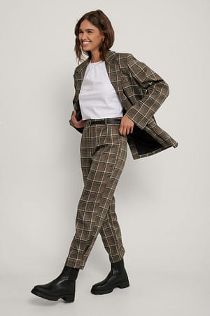 Brown Checked Ankle Suit Pants