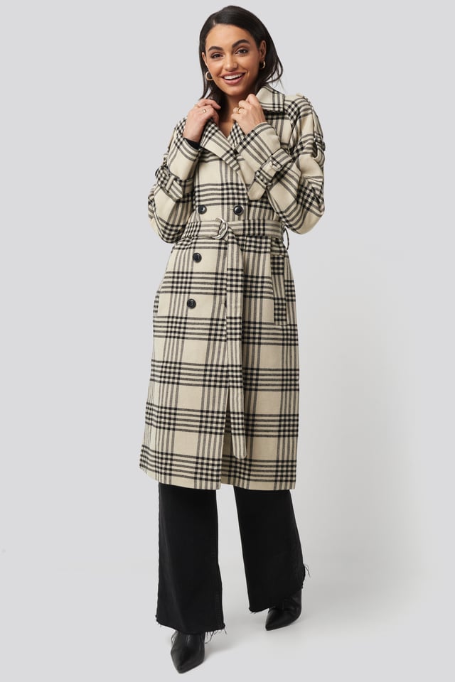 Checked Belted Coat Checked