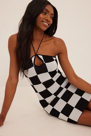 Black/White Checkered Mini Tube Dress