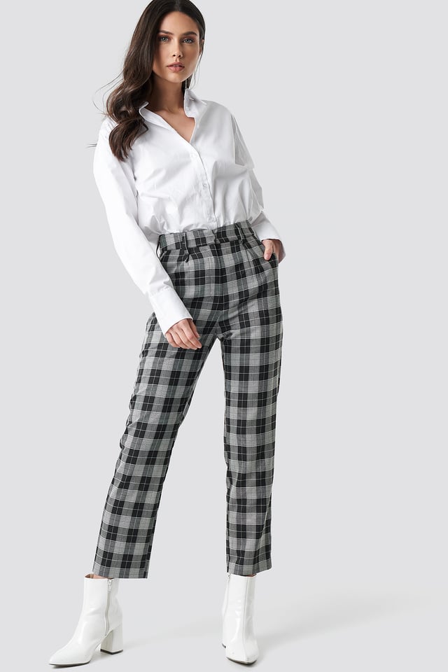 Checkered Straight Suit Pants Black/White