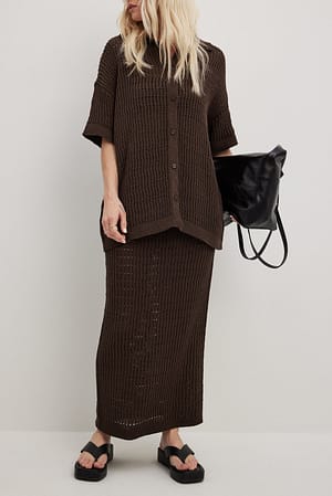 Dark Brown Chenille Knitted Maxi Skirt