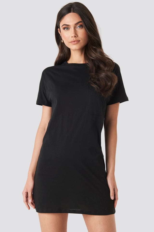 Chest Pocket T-shirt Dress Black