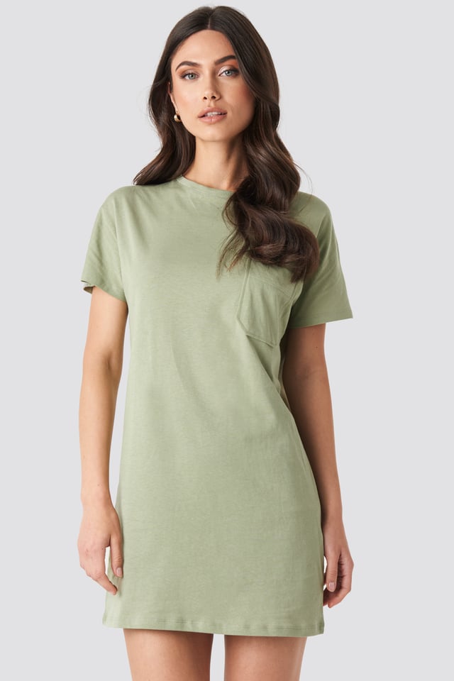 Chest Pocket T-shirt Dress Light Khaki
