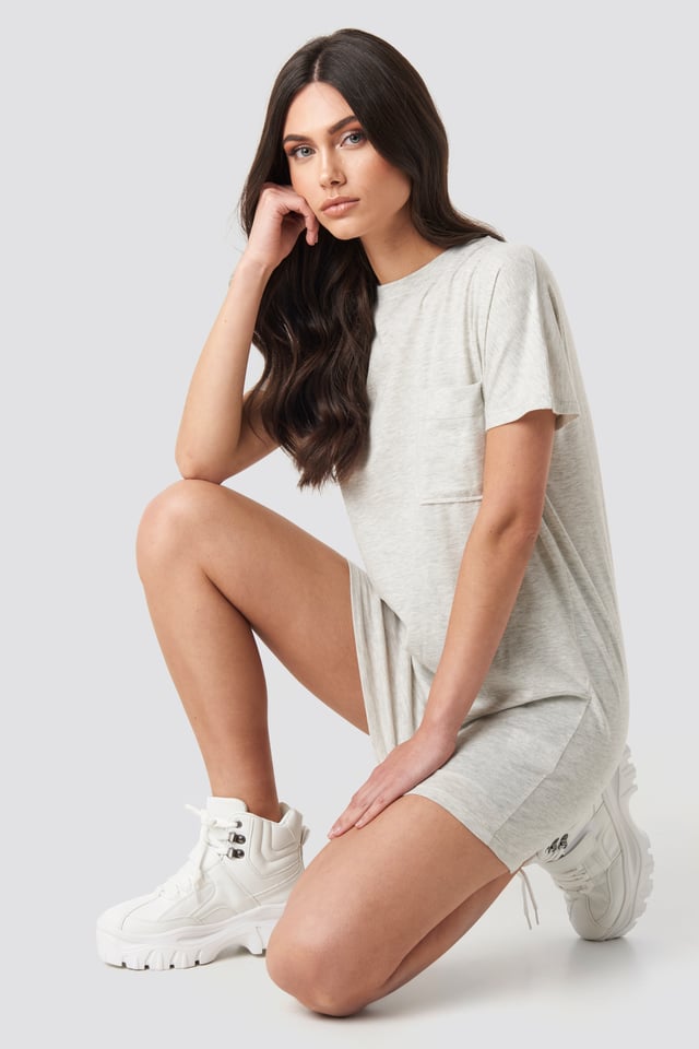 Chest Pocket T-shirt Dress Grey