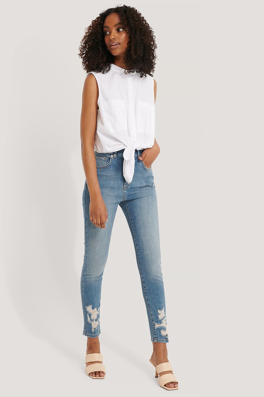 Jeans Knöchellange Jeans | Skinny Cropped Jeans mit ausgefranstem Saum - NK55532