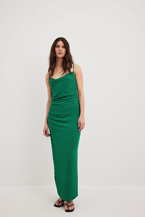 Green Chiffon Waterfall Maxi Dress