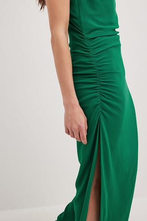 Green Chiffon Waterfall Midi Dress