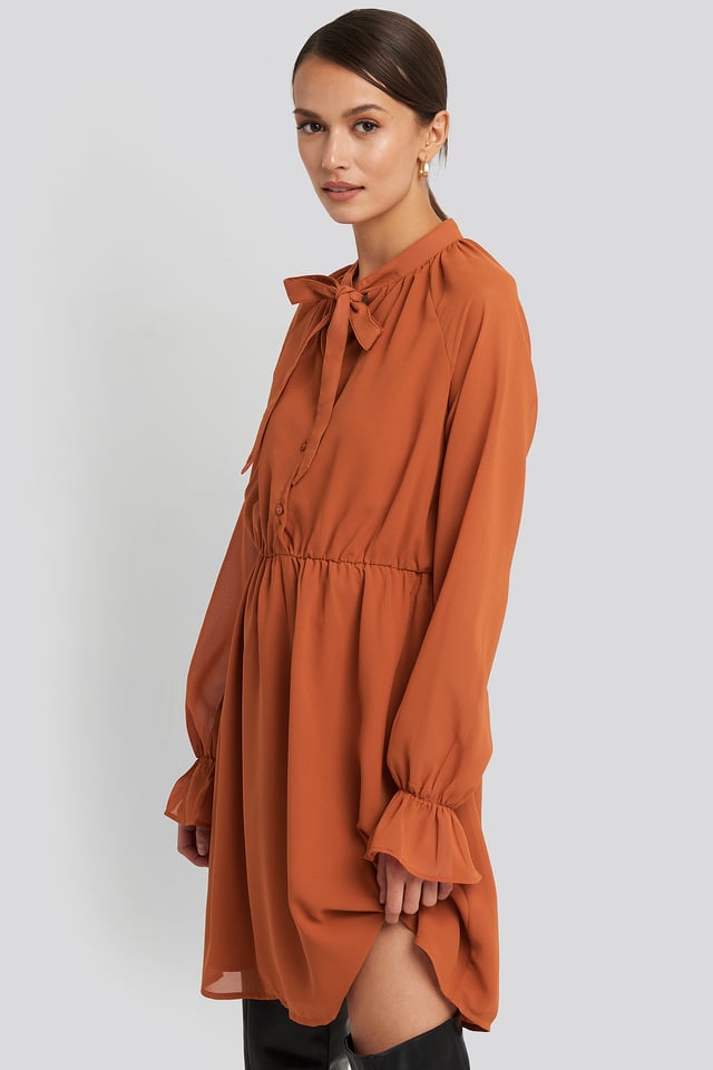 Chiffon buttoned Dress Rust