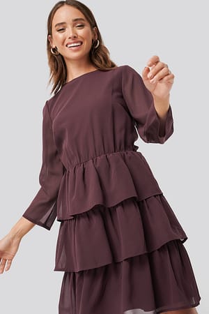 Burgundy Chiffon Flounce Mini Dress