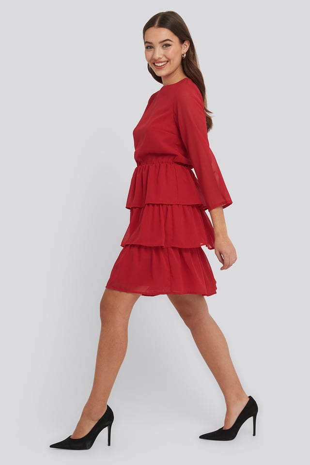 Chiffon Flounce Mini Dress Red