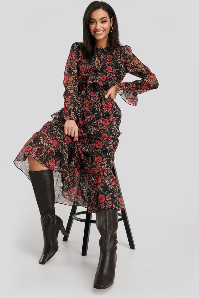 Chiffon Maxi Dress Printed