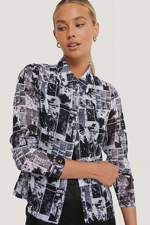 Pattern Print BW Chiffon Shirt