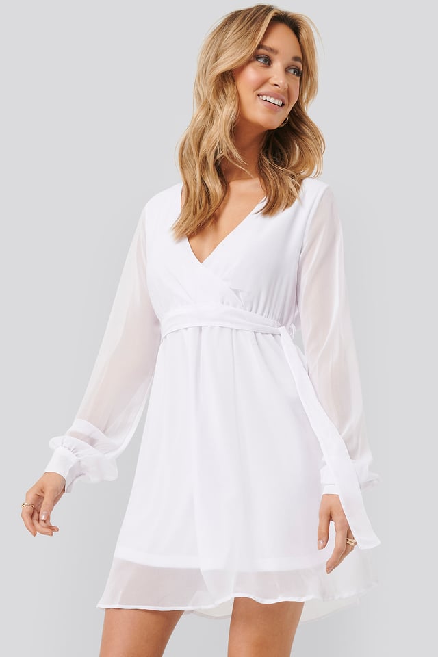Chiffon Wrap Mini Dress Optical White